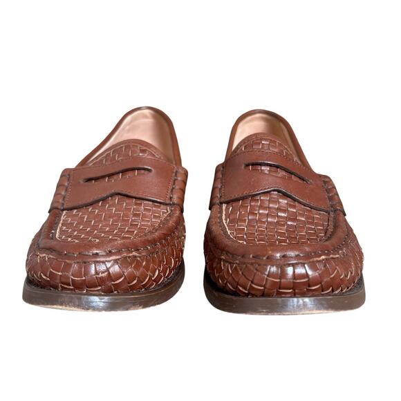 J Crew Winona Brown Woven Leather Penny Loafers Size 8.5 Preppy Classic - Picture 2 of 13